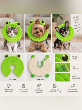 NWOT Green Frog Soft Recovery Collar for Small Pets by Alfie Pets